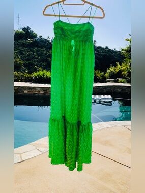 Zara Bright Green Strapless Ruffle-Hem Maxi Dress